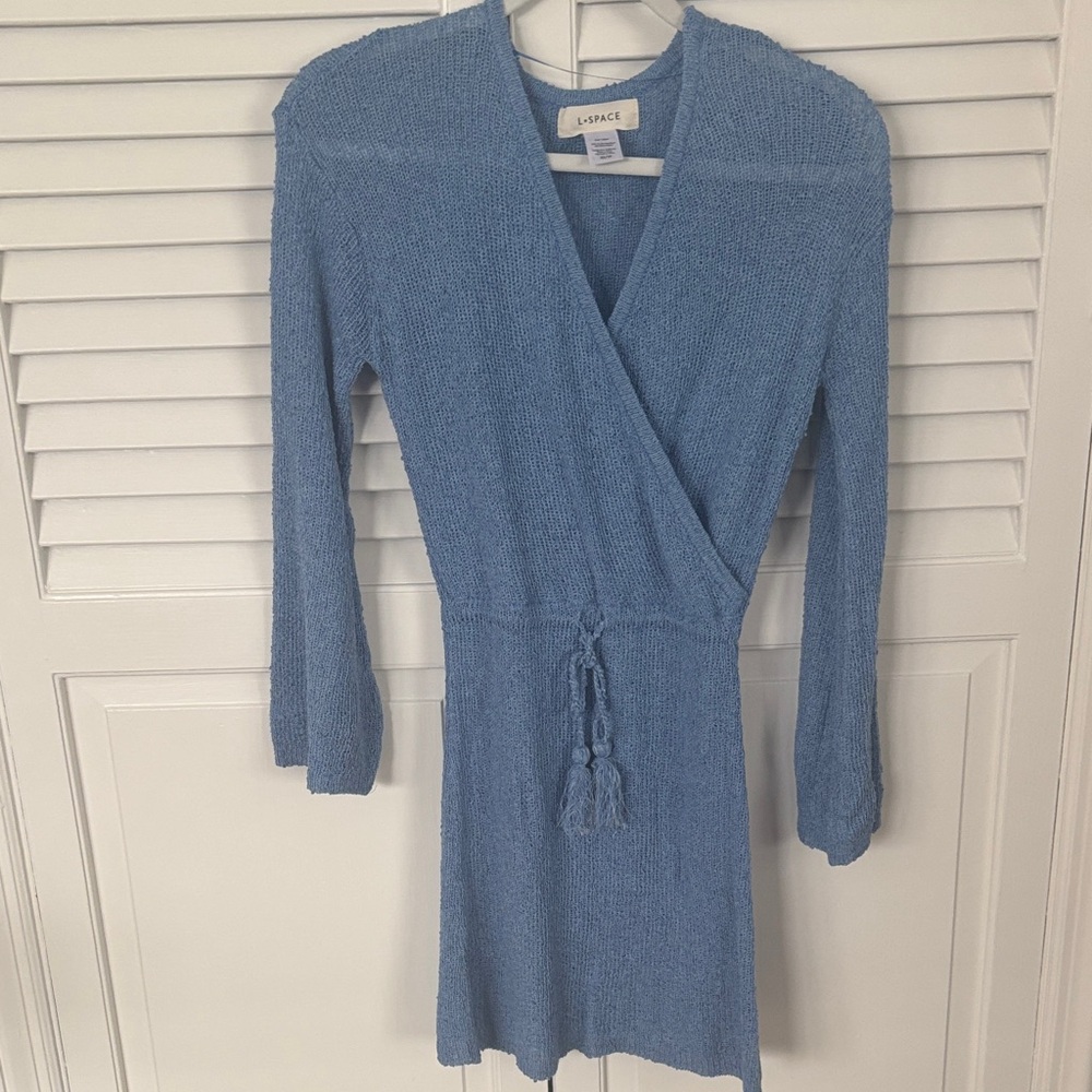 L*Space Blue Knit Wrap Swim Coverup